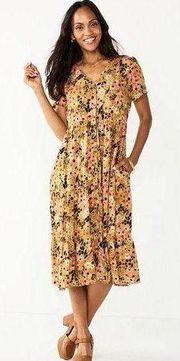 Women's XXL Beautiful Dress w/Pockets! Multicolor Floral Midi Short-Sleeve