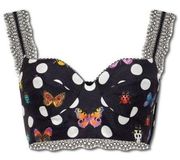 NWT Versace x Dua Lipa Butterfly Ladybug Polka-Dot Silk Bra Top with Lace