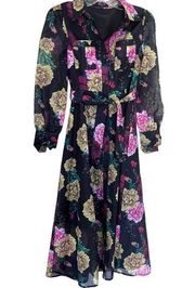 Beulah Style floral fit and flare midi shirt dress size Small