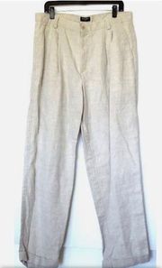 Vintage  Khakis Beige Linen Blend Pleated Relaxed Pants W 34 L 32