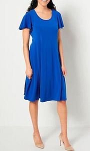 Susan Graver  QVC blue Liquid Knit Fit & Flare Dress with Flutter Sleeve…