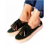 Toms Sunrise Suede Tassel Mule Sneakers Slip On Black Size 6.5