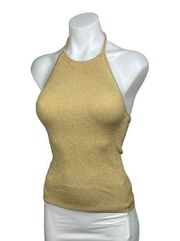 Intermix Gold Metallic Ribbed Fitted Strap Halter Camisole Tank Top Size XSP