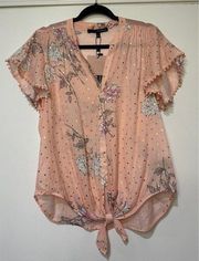 Harve Benard Women's Size Large Blouse Blush White Sheer Top Button Up NWT