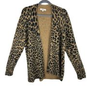 Peyton Primrose Long Sleeve Fuzzy Leopard Print Open Cardigan Sweater Size L