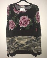 a.gain Top Floral and Camouflage Long Sleeve Waffle Top Sz 2X NWT Local Boutique