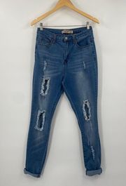 Judy Blue High Rise Ripped Distressed Stretch Denim Skinny Jeans Light Wash 9/29