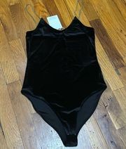 Velvet bodysuit with rhinestone strap