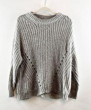 Crewneck Pullover Chunky Ribbed Sweater Gray Medium