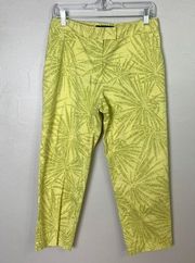 Lafayette 148 New York Light Green/Yellow Palm Pants Crop Trouser 8 Petite