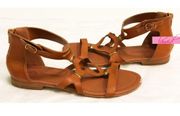 Tan Cutout Cut-Outs Flat Sandals 6