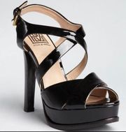 Pour Le Victorie Hiro Black Patent Leather Platform Sandals Y2K