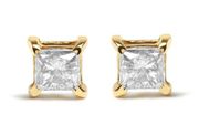 10K Yellow Gold 5/8 Cttw Princess Cut Diamond 4-Prong Solitaire Stud Earrings