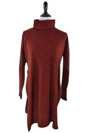 Open Sides Slit Burnt Orange Turtleneck Tunic Sweater Fall Size 10