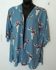 Blue Rain skull & flower coverup/kimono