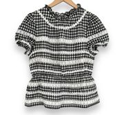 J. Crew Black White Gingham Daisy Chain Floral Lace Cotton Ruffle Peplum Top S