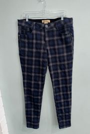 Ab Solution Blue/Gray Plaid Zipper Detail Skinny Jeans Size 12