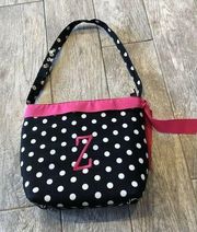 Initials Inc Polka Dot Ribbon Purse Tote Handbag Bag Embroidered Black Pink