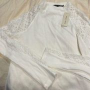 New Doe & Rae white sweater with lace shoulders and sleeves large