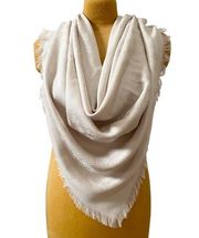 tory burch logo jacquard traveler scarf new ivory wool silk sz 54"x54"