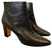 Leather Ankle Boot 70mm Block Heel Black Leather Womens 40.5