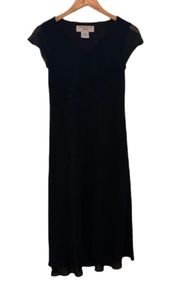 Jones New York Dress Black V-Neck Midi Cocktail Dress Size 6P Petite