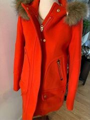 J crew orange wool coat classy with hood size 0