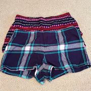 SO Women's Pajama Shorts Set of 2 Pull on Multicolor Geometric Plaid Size Large