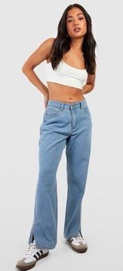 NEW Boohoo Light Blue High Waist Split Hem Denim Jeans Size 8