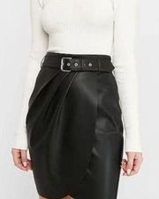 Express Women Size 4 Faux Leather Wrap Belted High Rise Black Skirt - NWT