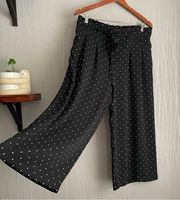 Adrienne Vittadini Women's Pants Size Large Polka Dot Tie Waist Wide Leg