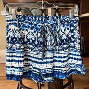 New Look Flowy Shorts Tie Belt Blue White Womens Medium Beach Bohemian Mom