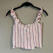 ✨ Thread & Supply Women’s Smocked Striped Pink Orange Crop Tank Top Small