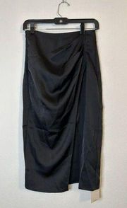 Halara Ruched Split Hem Bodycon Midi Casual Skirt Black Women Small NWT