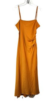 1960 Golden Orange Ruched Side Satin Ankle Length Dress Large L