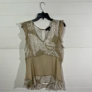 Melissa Paige beige and white flowy blouse