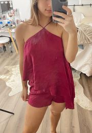 Petite Hammered Satin Pink Playsuit Romper