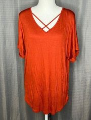 ACTIVE USA BURNT ORANGE CASUAL SHORT SLEEVED VNECK TSHIRT MEDIUM