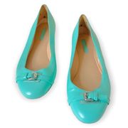 Longchamp Turquoise Leather LM Cuir Buckle Ballerina Flats