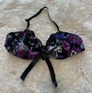 Fredrick’s of Hollywood halter bra, purple and black floral, size XL, underwire