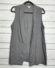 St. Tropez West Grey Linen Open Front Vest Size Large