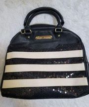 Betsey Johnson Handbag in White and Black Sequin Stripes