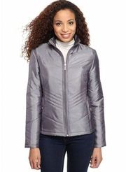 New! JANE ASHLEY Diamond Quilted Light Puffer Jacket Coat Pewter Metallic Small