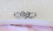 Infinity Heart Cross Over Diamond Silver Tone Ring- Size 7