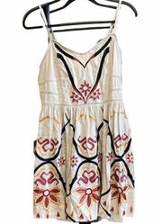 FREE PEOPLE Garden Party Embroidered Mini Dress Ivory Red and Yellow Small Boho