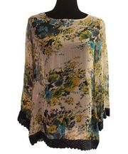 Grace Elements Sheer Floral Tunic with Crocheted Trim Size M