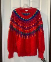 Time & Tru Red Festive Fuzzy Knit Pullover Sweater L