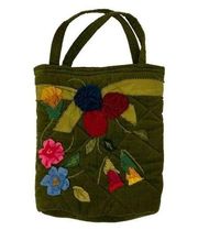 Handmade Green Floral Appliqué Quilted Handbag