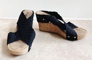 Lucky Brand Cork Wedge Platform Sandal In Black Size 9.5 NWOB