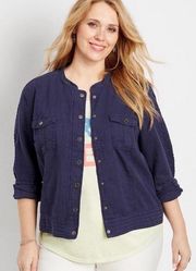 Maurice's  linen Blend Eyelet Sleeve Utility Jacket Blue 1